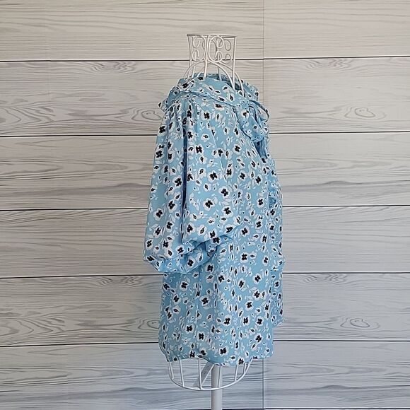 Topshop floral print short sleeved summer blouse in blue Women's Size 4 - Picture 5 of 12